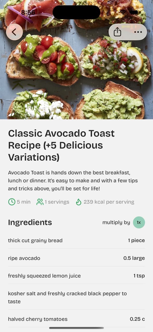 Recipe detail view